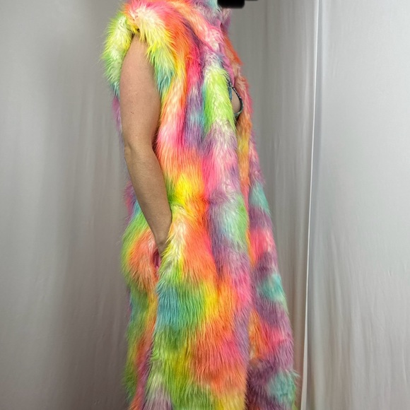 LONG Fur LED Glowing Light Up Coat Burning Man Rave Festival Rainbow Pastel EDC - Picture 6 of 16